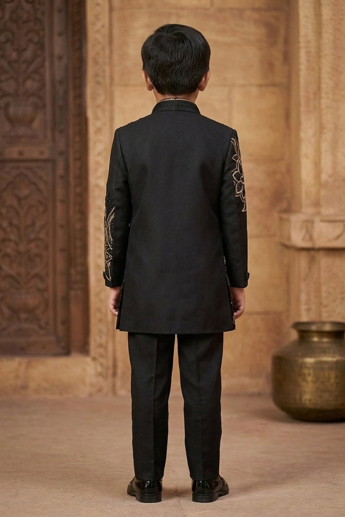 Black Embroidered Indo Western Sherwani Set