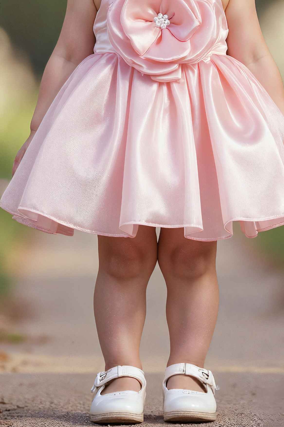 Peach Floral Embellished And Pearl Work Frock For Girls
