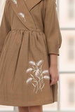 Brown Printed Cotton Casual Dress For Girls