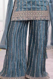 Blue Designer Embroidered Palazzo Set For Girls