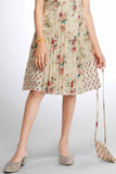 Beige Floral Printed And Pleated Casual Dress For Girls