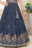 Navy Blue Floral Embellished Lehenga Choli Set with Dupatta