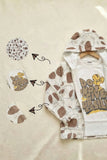 White And Brown Graphic Print T-Shirt & Printed Hooded Zipper Jacket Set For Boys
