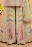 Pista Green Zari Embroidered Designer Wear Palazzo Set