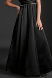 Black Satin Evening Gown with Pleated Overlap Bodice For Girls