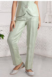 Tailored Pastel Green Pant Set with Crystal Brooch Accents For Girls