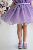 Lavender And Pink Layered Party Frock With Tailback For Girls