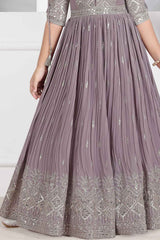 Elegant Mauve Sequins Embroidery Gown For Girls