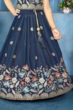 Navy Blue Floral Embroidered Lehenga Choli Set
