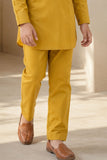 Mustard Yellow Pathani Set With Shirt Collar Design For Boys