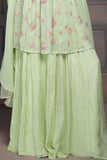 Pastel Green Embroidery With Mirror Work Palazzo Set For Girls