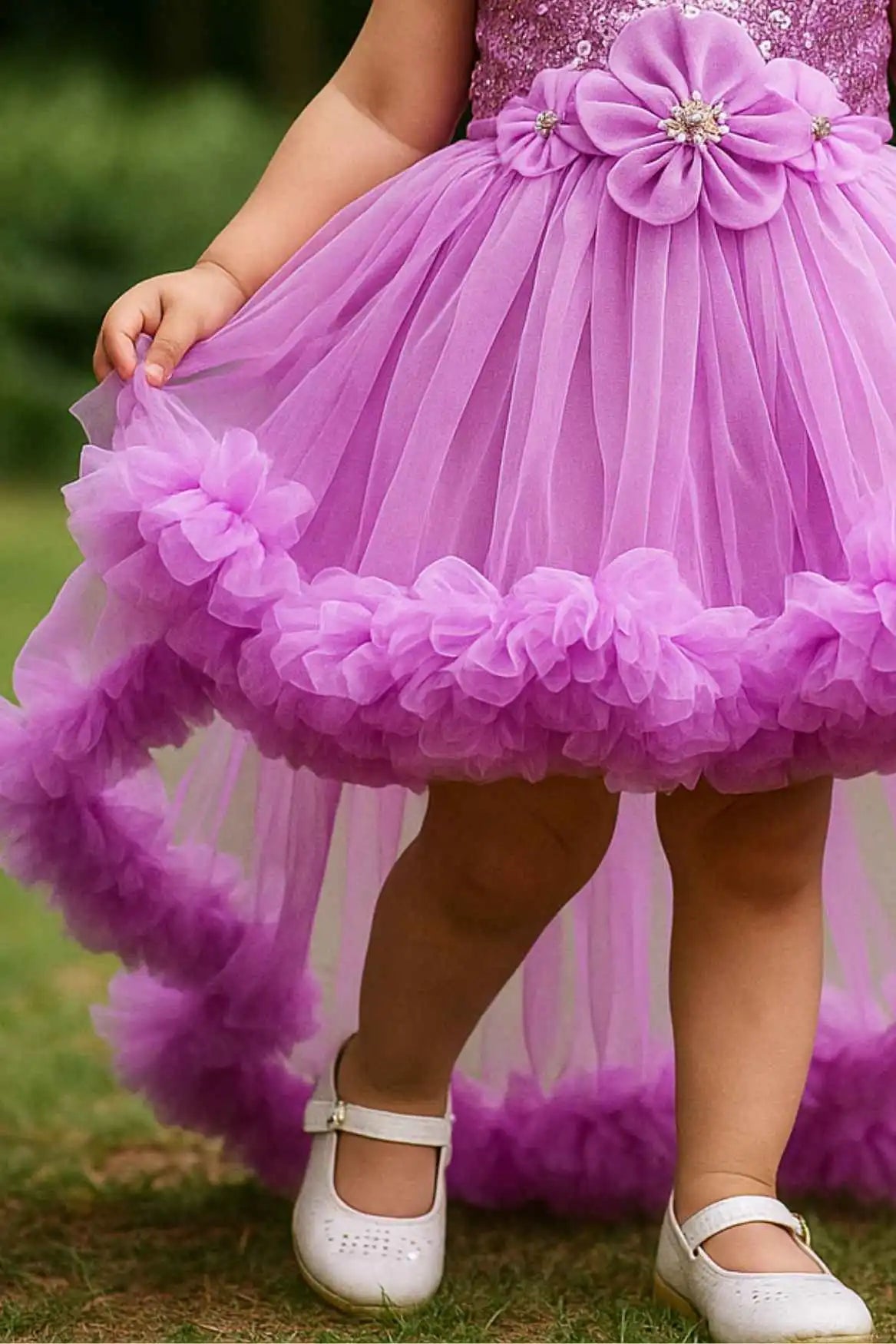 Lavender Sequin Bodice High-Low Party Frock with Ruffle Layers For Girls