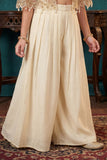 Cream Embroidered Cape Style Palazzo Set For Girls With Designer Jacket
