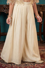 Cream Embroidered Cape Style Palazzo Set For Girls With Designer Jacket