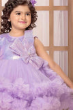 Purple Sleeveless And Sequins With Bow Embellished Tailback Frock For Girl