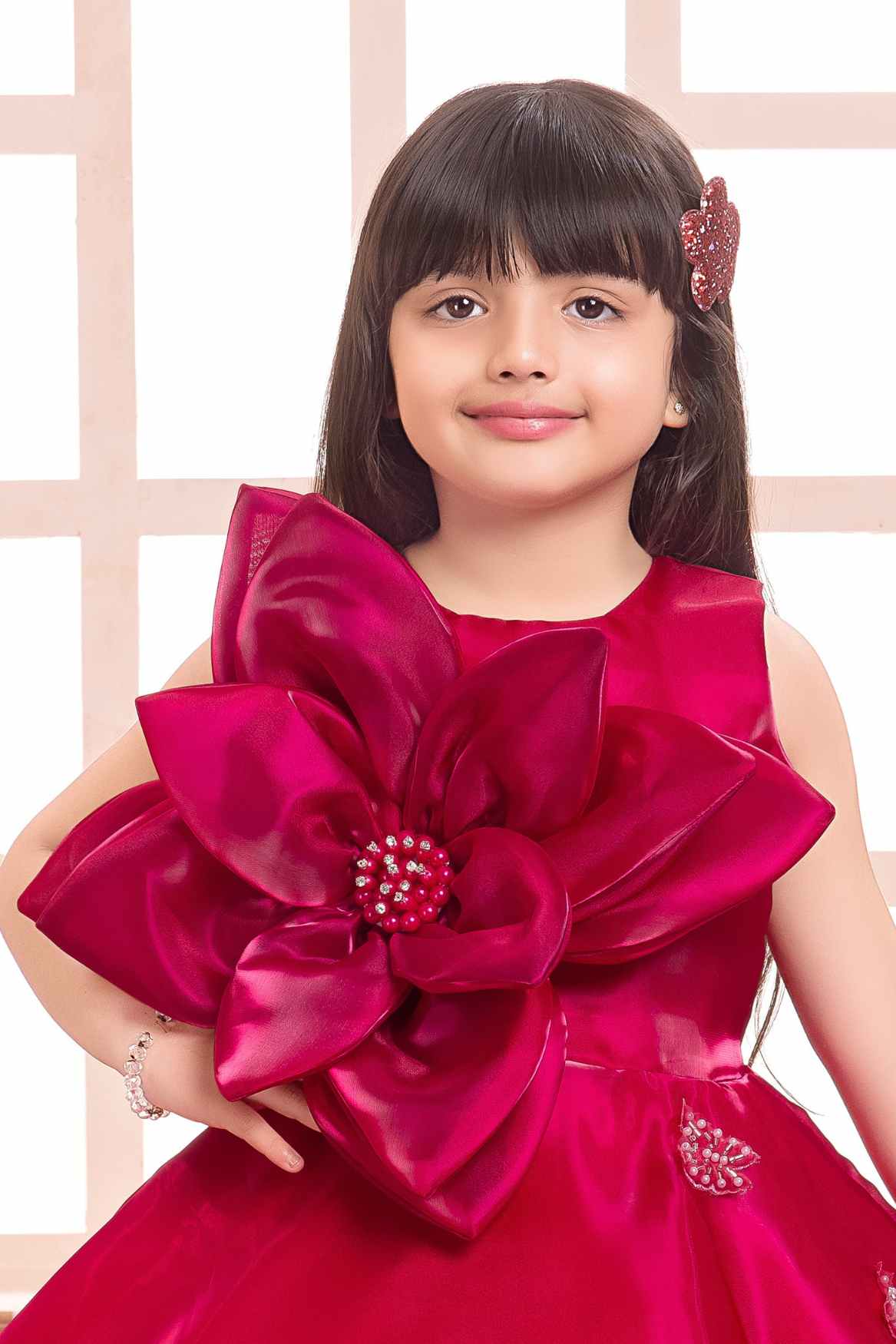 Elegant Rani Pink Floral And Butterfly Embellished Frock For Girls