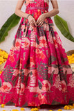 Rani Pink Gown With Printed And Mirror Work For Girls