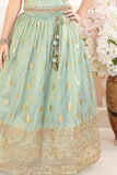 Pastel Green Sequins Embroidered Lehenga Choli For Girls