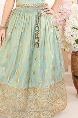 Pastel Green Sequins Embroidered Lehenga Choli For Girls