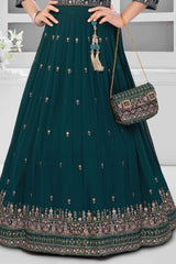 Rama Green Sequin And Embroidery Work Lehenga Choli For Girls