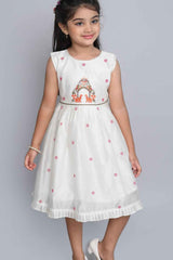 Off White Sleeveless Chanderi Silk Embroidered Frock For Girls