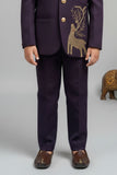 Designer Plum Purple Jodhpuri Suit Set With Royal Deer Motif For Boys