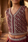 Girls Maroon Floral Embroidered Ethnic Lehenga Choli Set with Dupatta