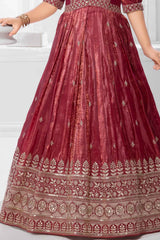 Maroon Sequins Work And Zari Embroidered Ethnic Gown For Girls