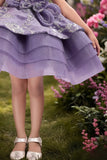 Lavender Layered Party Frock with 3D Floral Bow For Girls