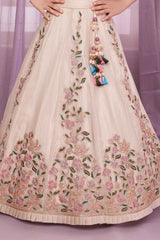 Cream Lehenga Choli With Sequin And Embroidered For Girls