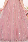 Dusty Pink Net Embroidered Princess Gown For Girls