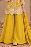 Mustard Yellow Zari Embroidered Palazzo Set For Girls