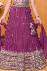 Dark Magenta Sequins Work And Zari Embroidered Lehenga Choli For Girls