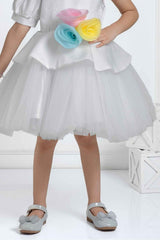 White Floral Embellished Party Wear Frock For Girls