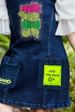 Denim Printed Dungaree Skirt With White 3/4 Sleeves T Shirt For Girls