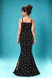 Black and Silver Leaf Sequin Party Wear Gown With 3D Bow Appliqué For Girls