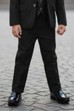 Black Tuxedo With Black Pant And Sequin Waistcoat Set For Boys