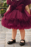 Maroon Party Wear Frock with Oversized Bow For Girls