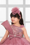 Dusty Rose Party Wear Frock with Sequin Bodice & Ruffled Hemline For Girls