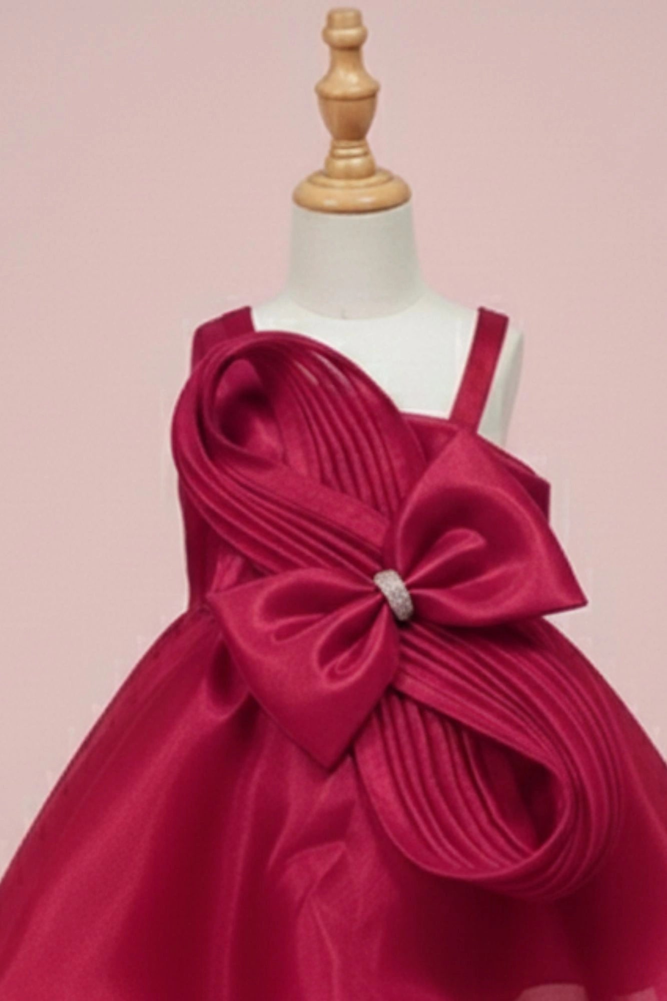 Rani Pink Embellished Party Frock with Pleated Petal Bow For Girls