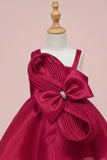 Rani Pink Embellished Party Frock with Pleated Petal Bow For Girls