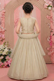 Beige Multi-Color Butterfly Sequins Embroidered Lehenga Choli Set for Girls