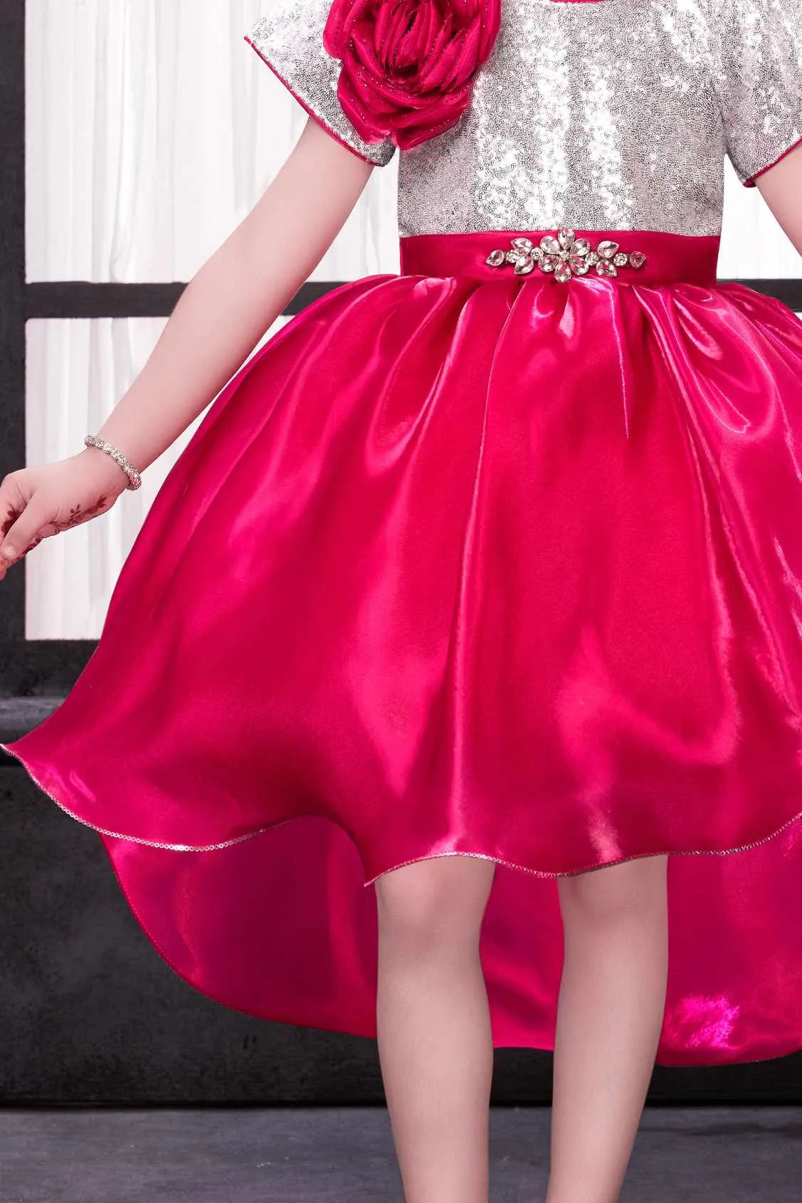 Rani Pink Party Frock with Silver Sequin Bodice For Girls