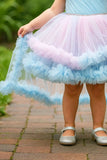 Blue Ruffle Party Frock With Stone Embellished And High-Low Hem For Girls