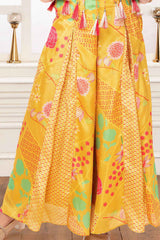 Mustard Printed Embroidered And Mirror Work Palazzo Set For Girls