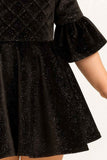 Black Velvet Party Wear Frock With Puff Sleeves For Girls