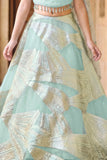 Sky Blue Zari Embroidered Lehenga Choli Set For Girls