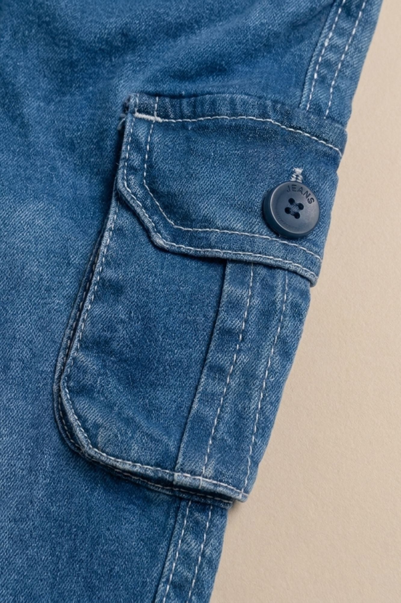 Classic Blue Denim Cargo Jeans with Drawstring Waist