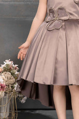 Brown Satin High And Low Frock With Stone Work For Girl