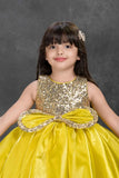 Yellow Sparkle Embellished Party Frock For Girls
